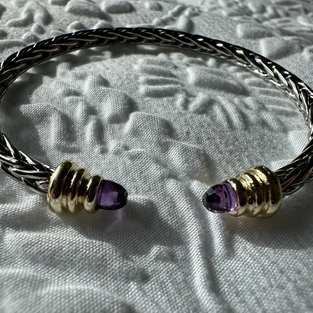 Elegant Gold and Silver Bracelet with Purple Accents